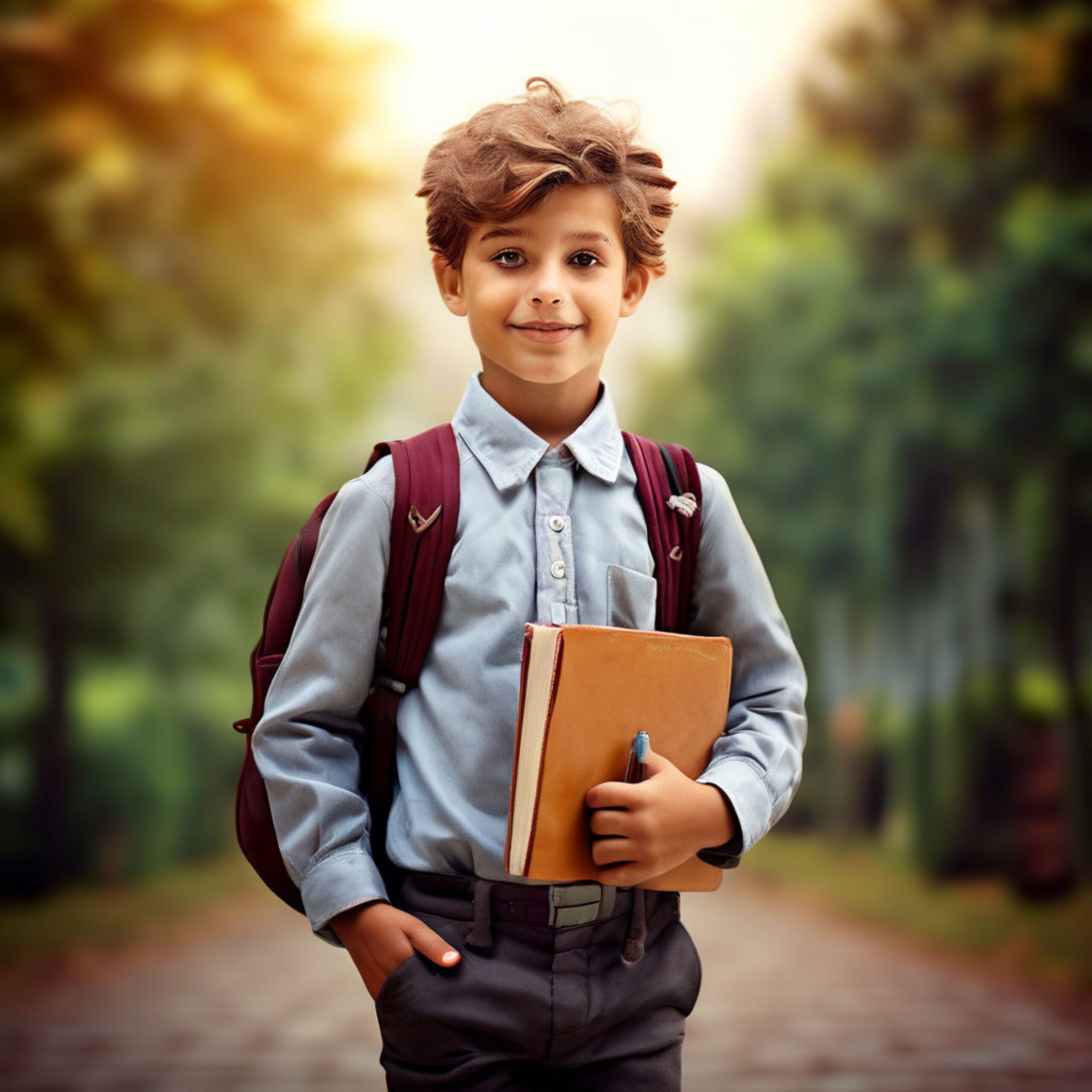 girl carrying backpack and school books